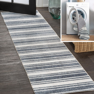 Fawning Two-tone Striped Classic Low-pile Machine-washable Area Rug